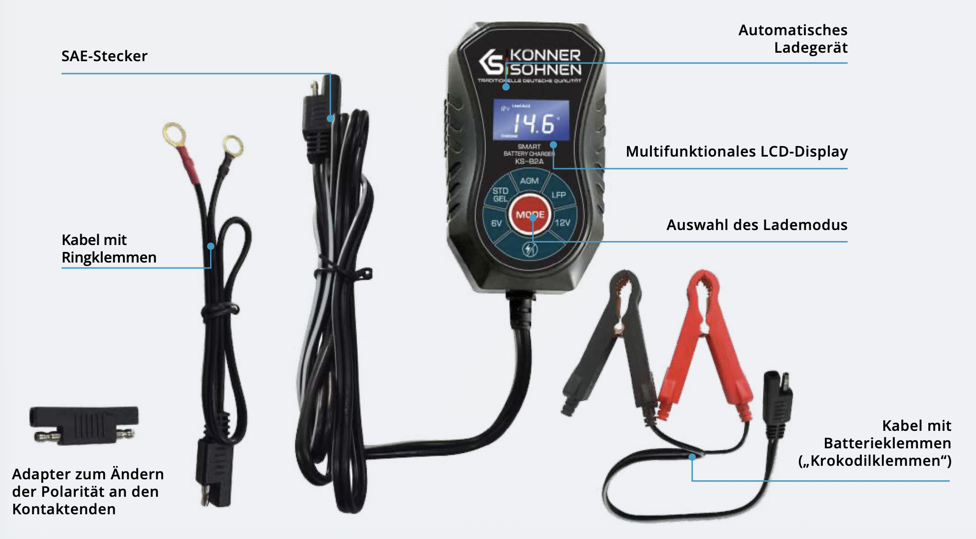Automatisches Batterieladegerät mit SAE-Stecker KS-B2A